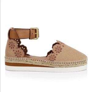 See by Chloé Floral Laser-Cut Suede Espadrilles